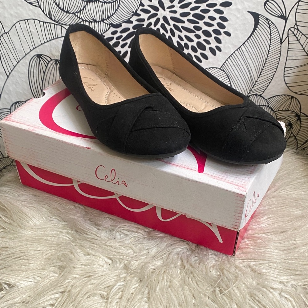 Celia Black Faux Suede Flats